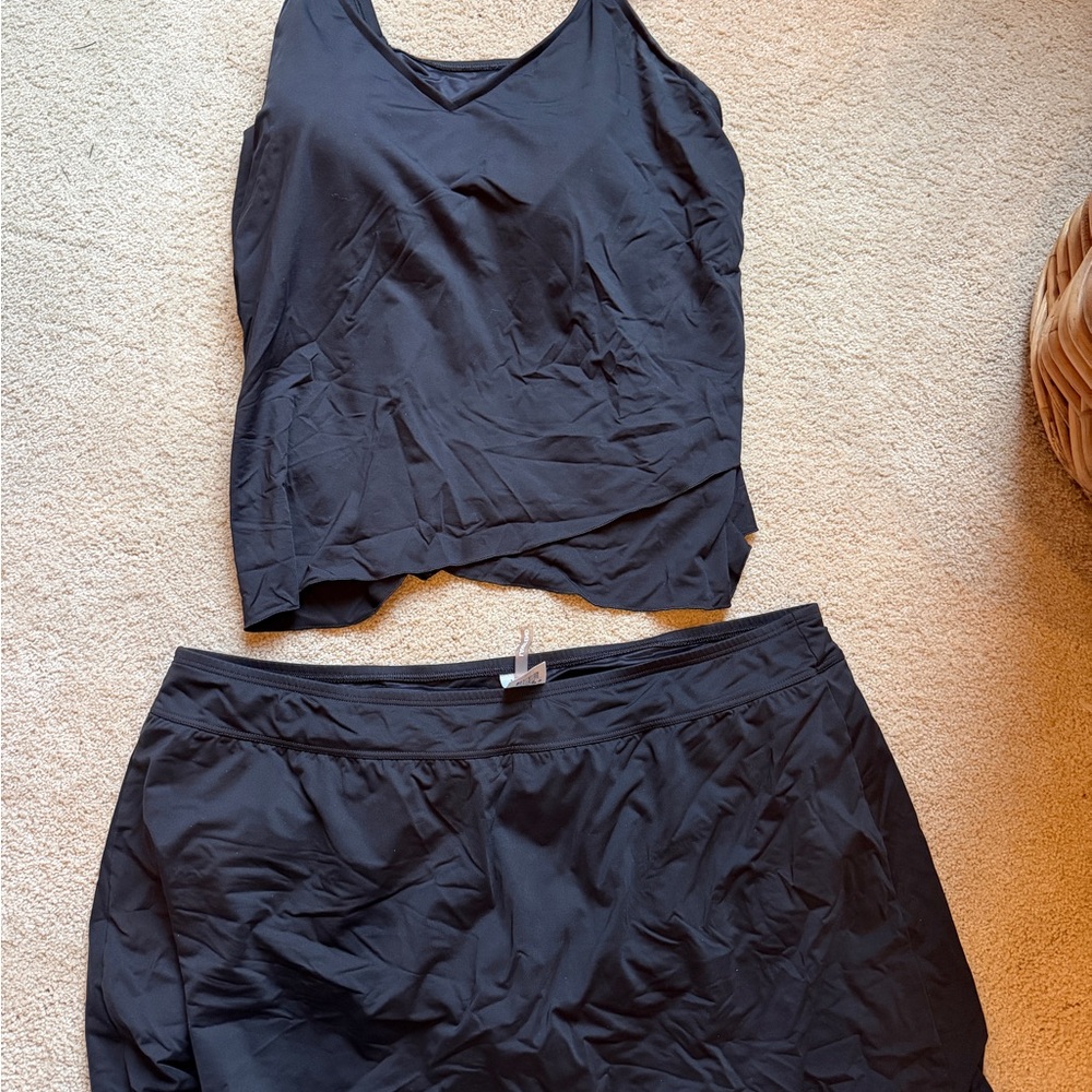 Lands' End Black tankini and swim skirt